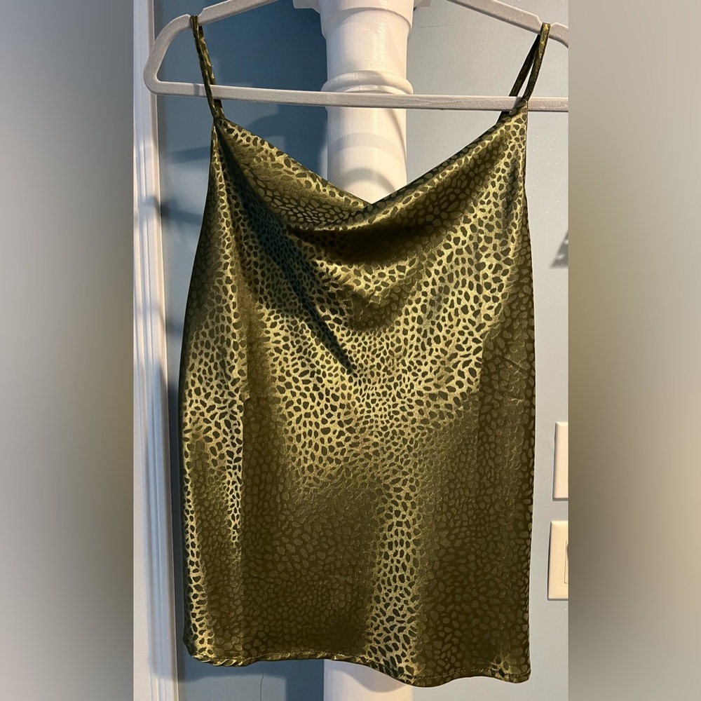 LA MIEL Olive Leopard Satin Cami